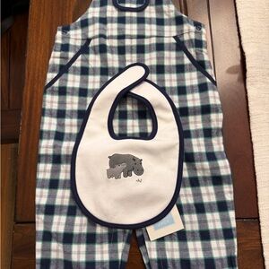 Janie and Jack Navy and White Plaid Bib with Hippo